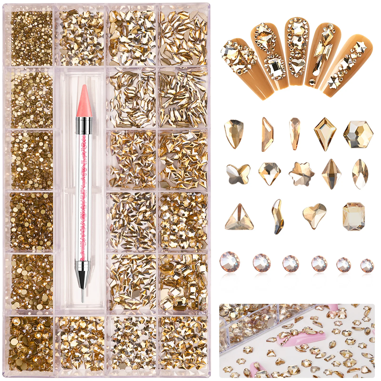 21 Grids/Set Diamond Jewelry Set for Nail Art Decorations Nail Ab Flat Bottom Drill Nail Art Luxe Nail Shaped Diamond Color DIY