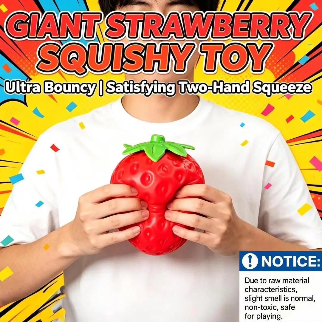 Giant Strawberry Squeeze Toy - 5.91*5.12inch Anxiety Squishy Toy Fruit Squishy, Large Soft Realistic Slow-Bounce Texture, Relaxi