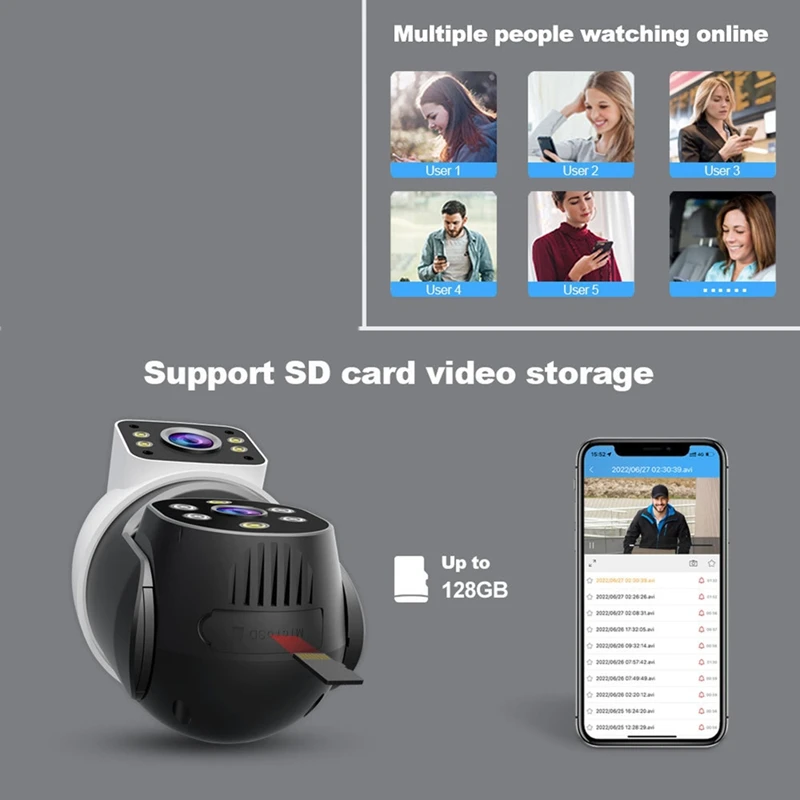 4MP Glühbirne Wifi PTZ Überwachungskamera Wireless 2MP Dual Lens, Nachtsicht Menschenverfolgung, Sicherheits-Babyphone