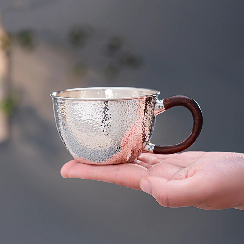 

Кофейная чашка большой емкости ручной работы, 200 мл, чистое серебро 99,9%, серебряная чашка для воды Office Master для делового использования