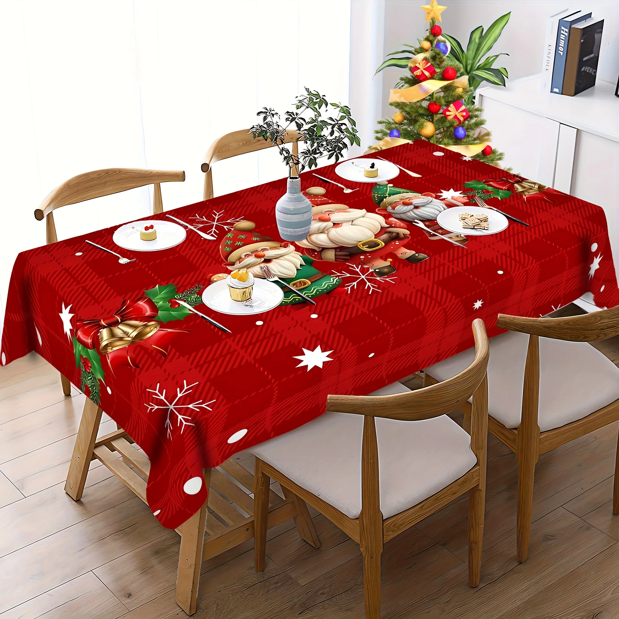 Table cloth One Christmas-themed Rectangular Tablecloth Featuring A Gnome Design, Suitable For Themed Parties And Home Decor