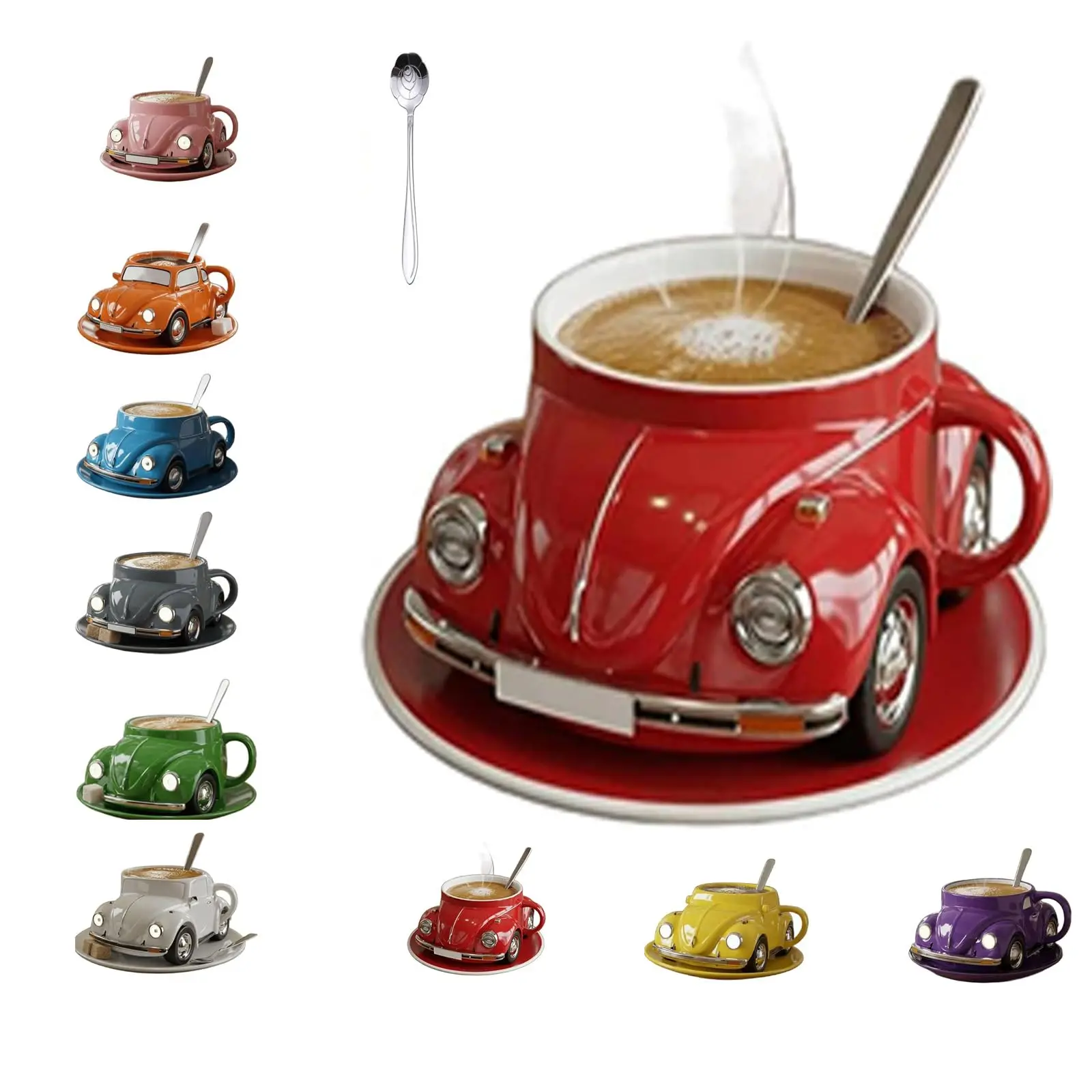 Taza de café en forma de escarabajo, tazas de cerámica hechas a mano, soporte para bebidas, tazas de café en forma de coche para fanáticos de coches, vasos divertidos