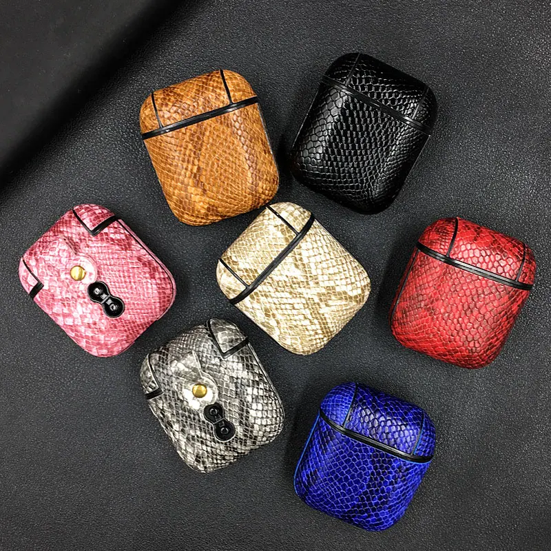 Snake Skin PU Leather Earphone Case For Apple Airpods Pro Bluetooth Headset Protective Shockproof Cover For Air Pods 1 2 3 Case