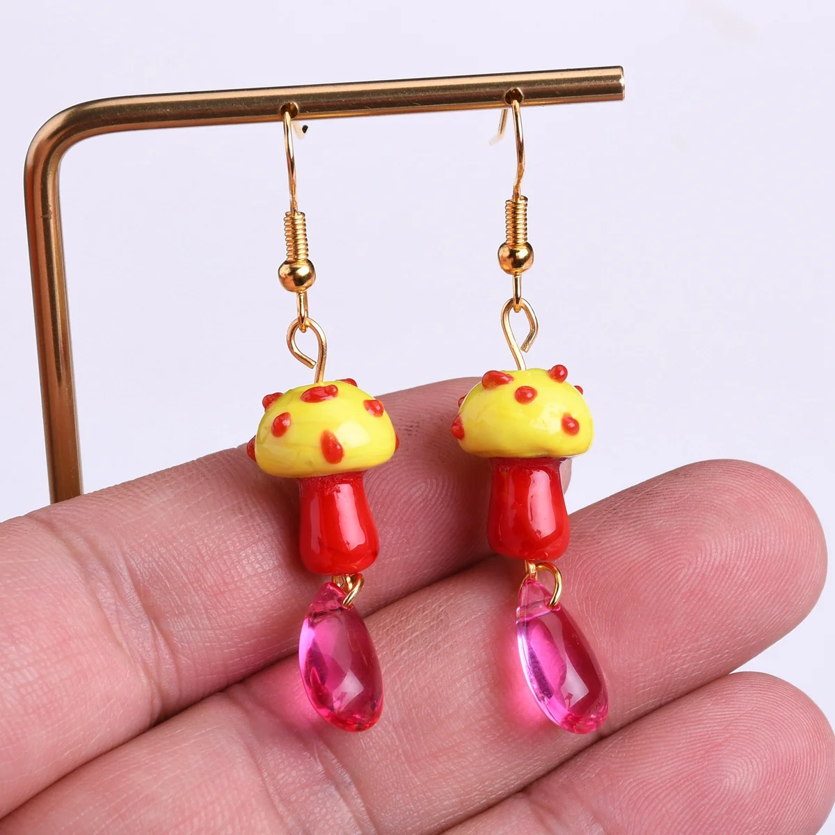 5 Stück bunte, giftige Pilzform, 17 x 13 mm, handgefertigte Lampwork-Glasperlen, lose Bastelperlen für die Schmuckherstellung, DIY-Zubehör. – Detail 4
