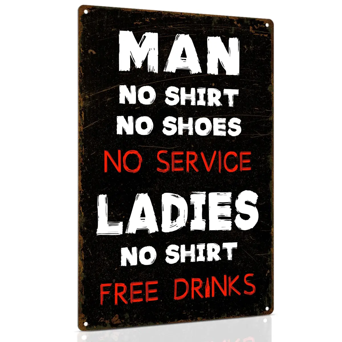 

ALKB Rustic Bar Sign Men No Shirt Sign No Service Man Cave Sign Retro Metal Bar Pub Decor 8x12 Inch