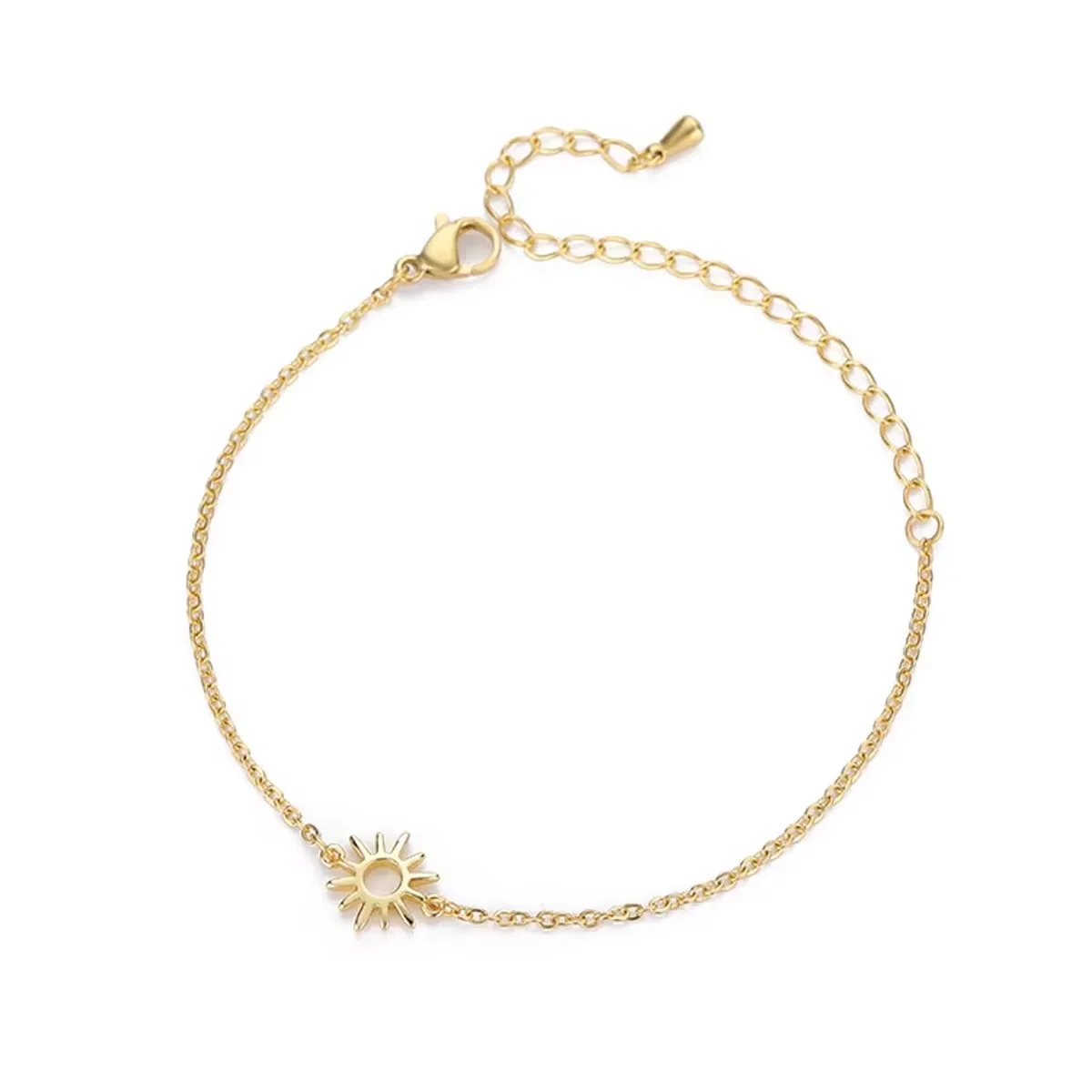 Minimalist Sun Charm Bracelet for Women Dainty Gold Link Chain Bracelet Boho Sunburst Jewelry Gift for Her