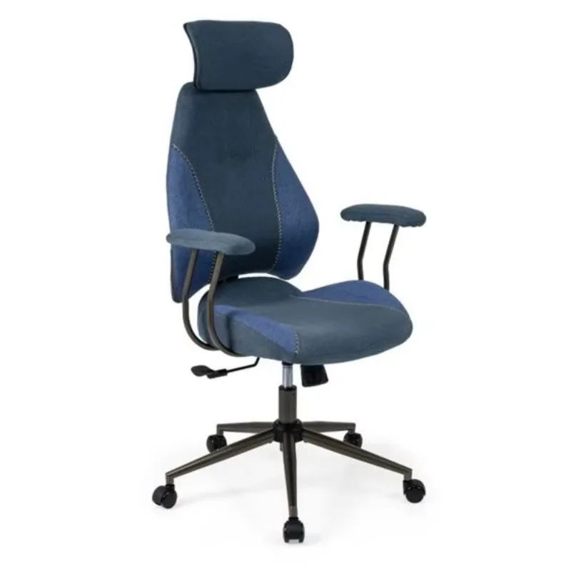 Ergonomic high-back office chair, blue color-matching office chair with 2D adjustable headrest, 330 lbs load capacity