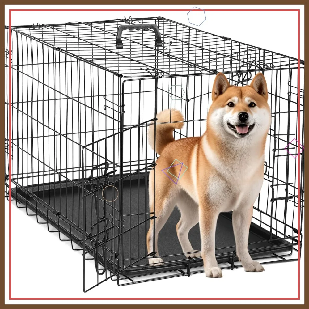 

30-дюймовая клетка для средних собак с перегородкой, складная металлическая сетчатая клетка с двойной дверцей, герметичный поддон для использования в помещении, на улице и в путешествиях