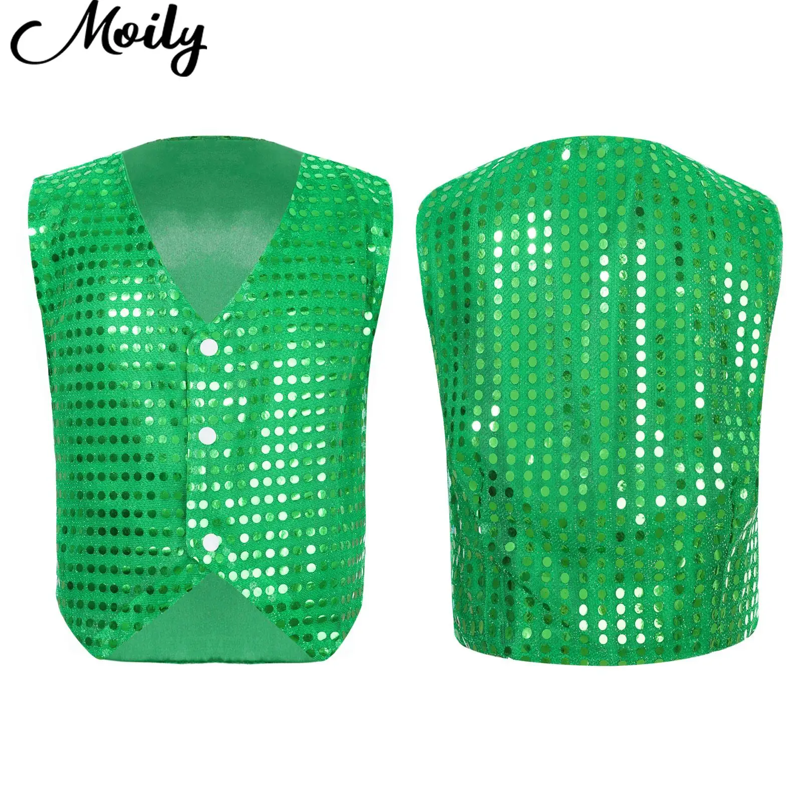 

Boys Jazz Hip Hop Street Dance Tops Costumes Glittery Sequined Vest Waistcoat Choir Singer Stage Performance Prom Party Costume