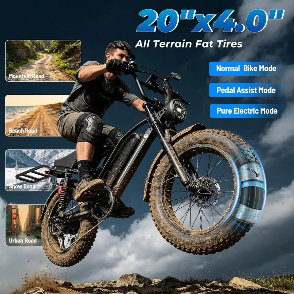 Hot-selling hit 2000W 3000W Peak Electric Bike for Adults Teens 48V 52V Battery 16 20x4.0 Fat Tire Full Suspension Ebike 55-90 image 4