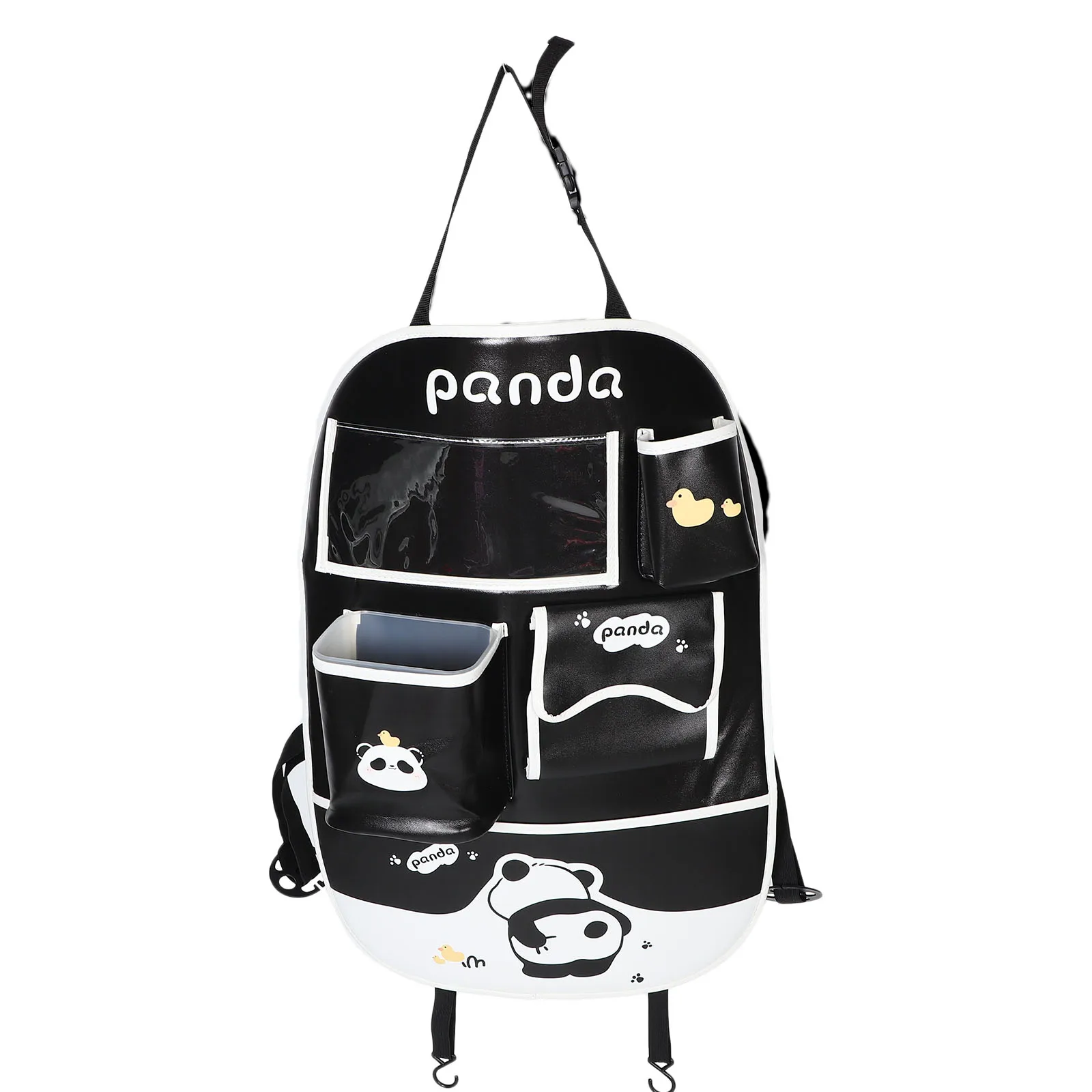 

Cute Panda Design Pu Car Seat Back Organizer With Buckles Durable Storage Bag Tissue Pocket Universal Backseat Travel Essentials