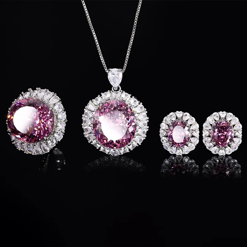 New Jewelry Bird's Nest Cut Dry Rose Egg-shaped Luxury Set Temperament Set Artificially Cultivated Gemstones 18*20