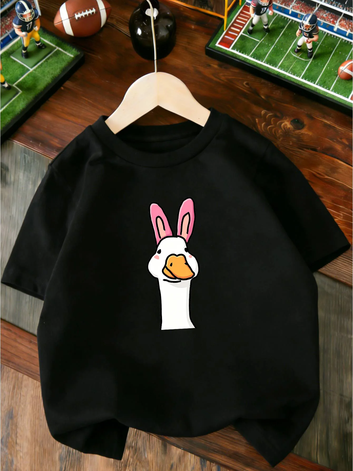 Cute White Goose With Pink Bunny Ears Cartoon Print T Shirt Boys Girls Lovely Short Sleeve Tee Family Matching Kids Cotton Tops
