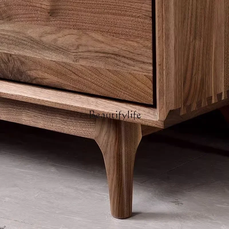 yj21 Black walnut chest cabinet Nordic solid wood bedroom drawer storage cabinet light luxury against the wall