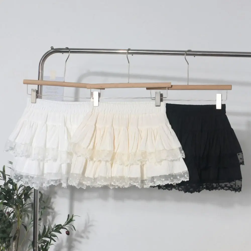 

Женская короткая юбка Fluffy Dots Puffy Cake с высокой талией, кружевом и бантом, текстурированная, многослойная, А-силуэт, летняя