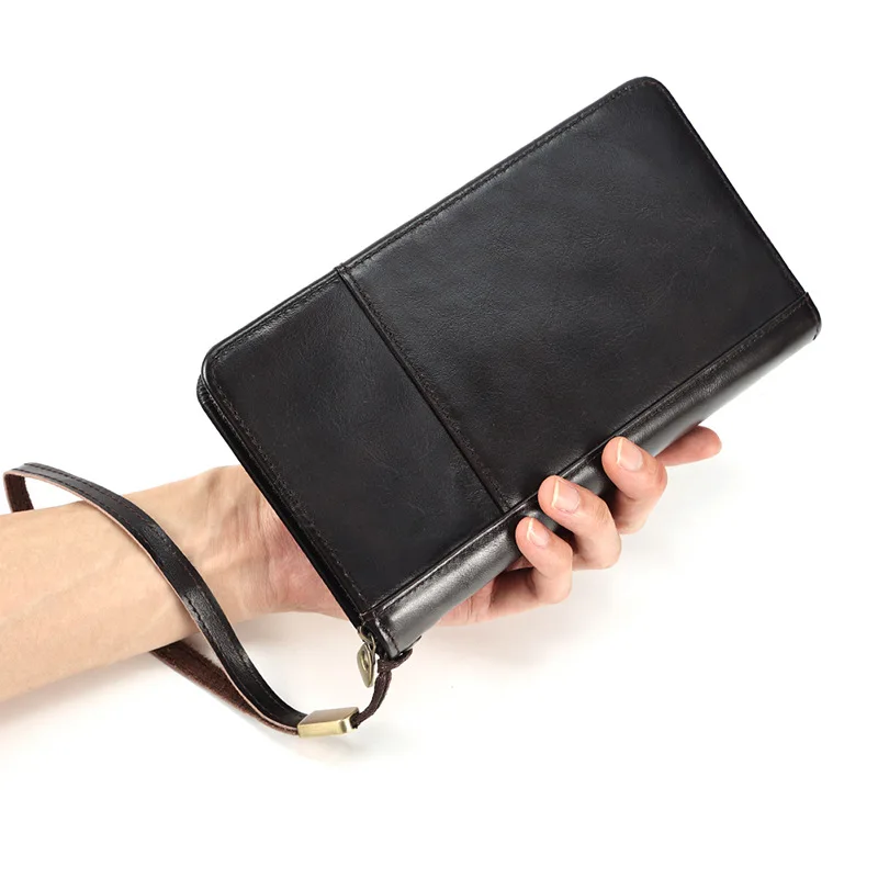 

Mens Clutch Bag Fashion Luxury Genuine Leather Clutch Pouch Handbag Long Wallets Male Zipper Money Clip Credit Card Holder Men