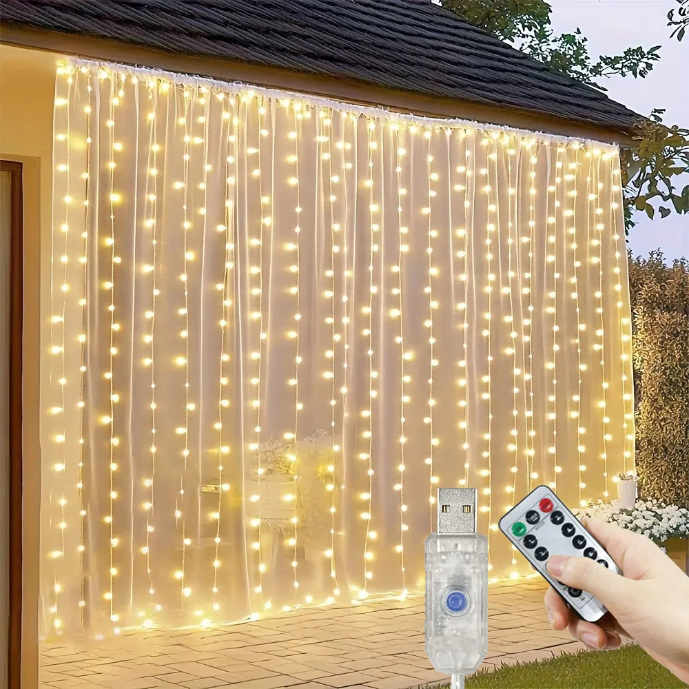 3M/6M USBホリデーデコレーションガーランドフェアリーランプLEDカーテンストリングライト8モード、ホームガーデンウェディングクリスマスホームデコレーション用