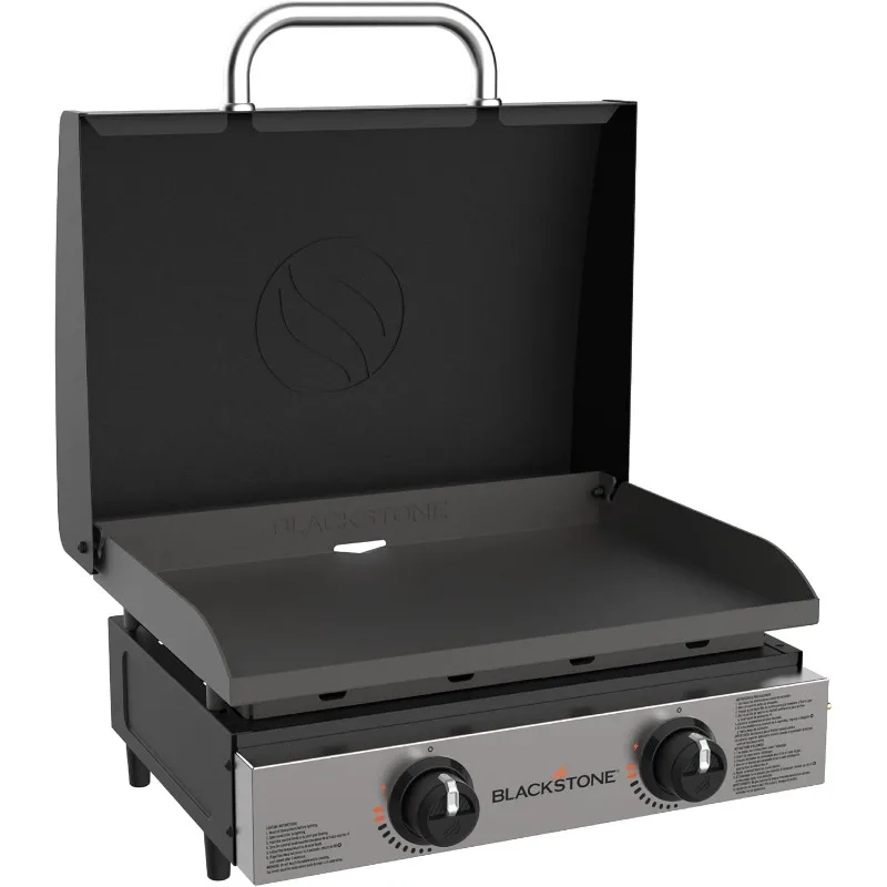 1813 Original 22” Tabletop Griddle with Hood and Stainless Steel Front Plate, Powder Coated Steel, Black