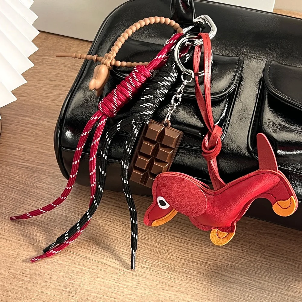 Dachshund Bag Charm Keychain Dachshund Shape Long Cord Accent Cute Handbag Decoration Purse Accessory Gift For Dachshund Lovers