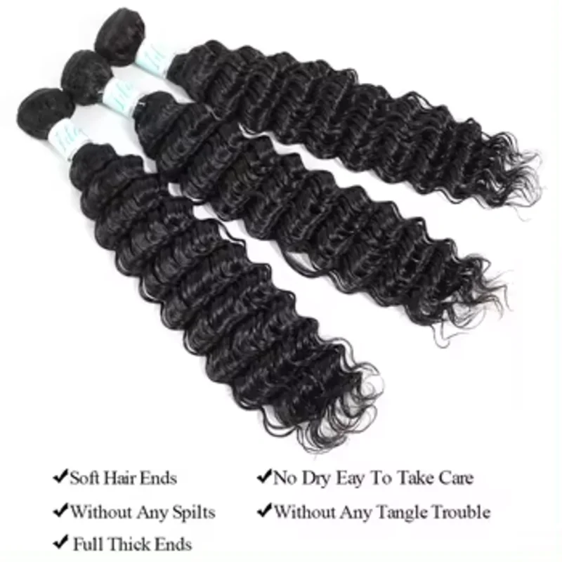 บราซิล Virgin Hair Deep Wave 100% มนุษย์ผมที่ยังไม่ได้ผมมนุษย์ Deep Curly Bundles ผมส่วนขยายสีธรรมชาติ