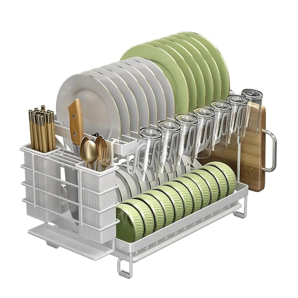 

Free ShippingGood Grips Carbon Steel Fold Flat Dish Drying Rack, 2-Tier, with Drainboard, for Kitchen Counter, Collapsible (Whit