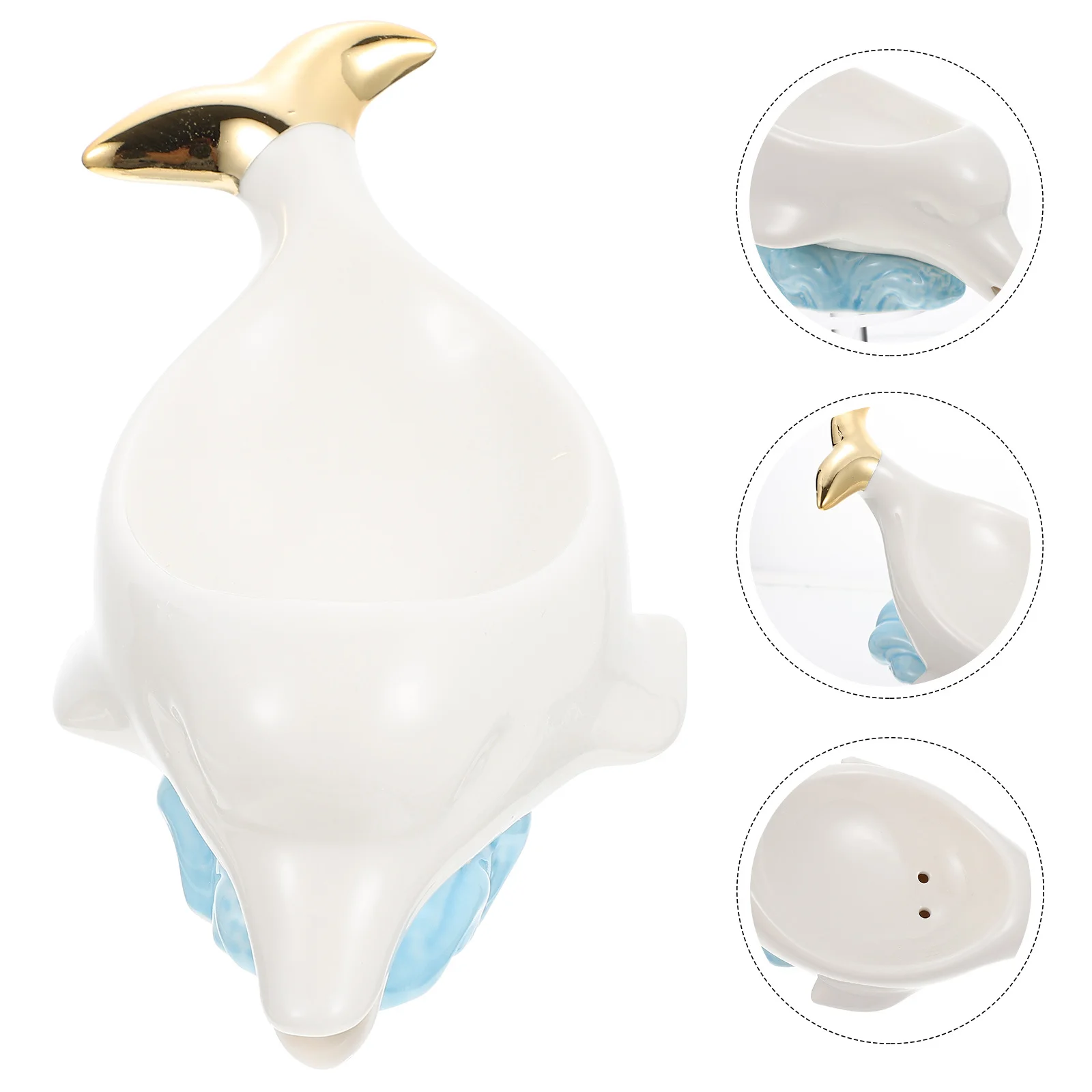 

Ceramic Soap Dish Dolphin Shaped Holder for Bathroom Shower Water Draining Soap Tray Cartoon Animal Storage Bracket