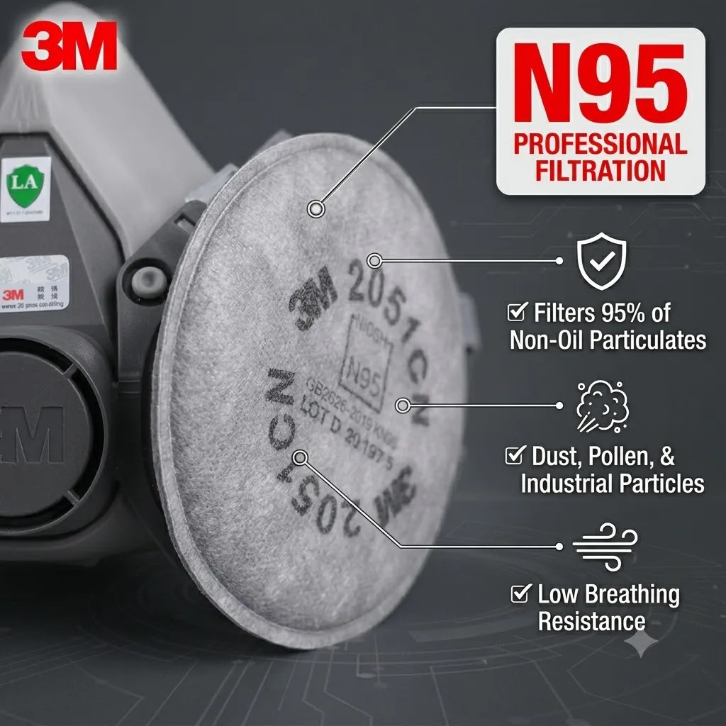 3M 6251 Half Face Respirator Mask 6200 with 2051 N95 Activated Carbon Filters for Industrial Spray Painting Dust Protection