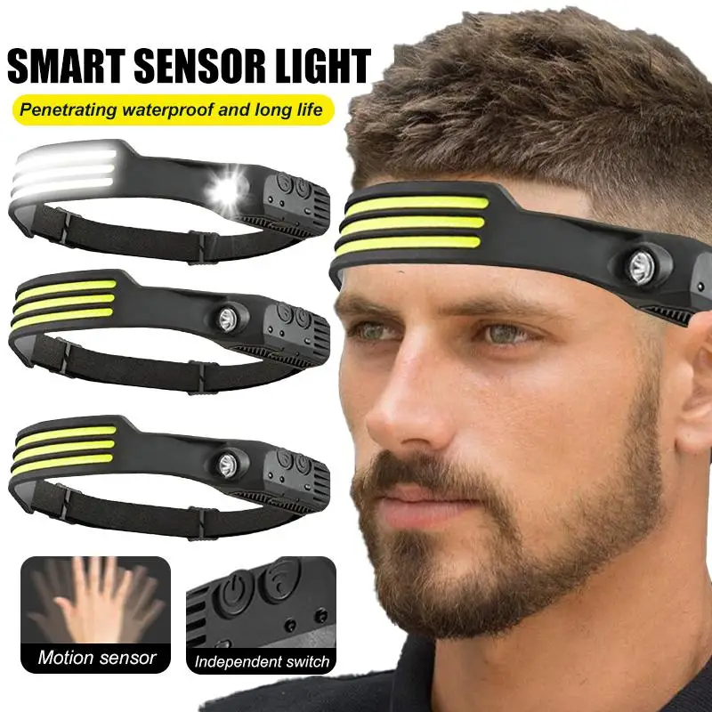 

COB LED Headlamp Induction Head Lamp Built-in Battery USB Rechargeable Head Flashlight Outdoor Camping Fishing Sensor Headlight