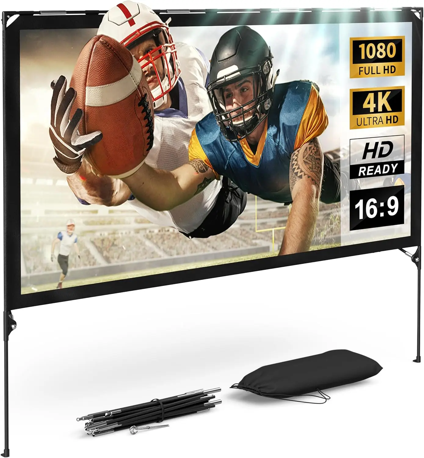 

80 Inch HD Outdoor Movie Screen, Portable Foldable Projector Screen with Stand for Backyard, Camping, Travel & Family Movies