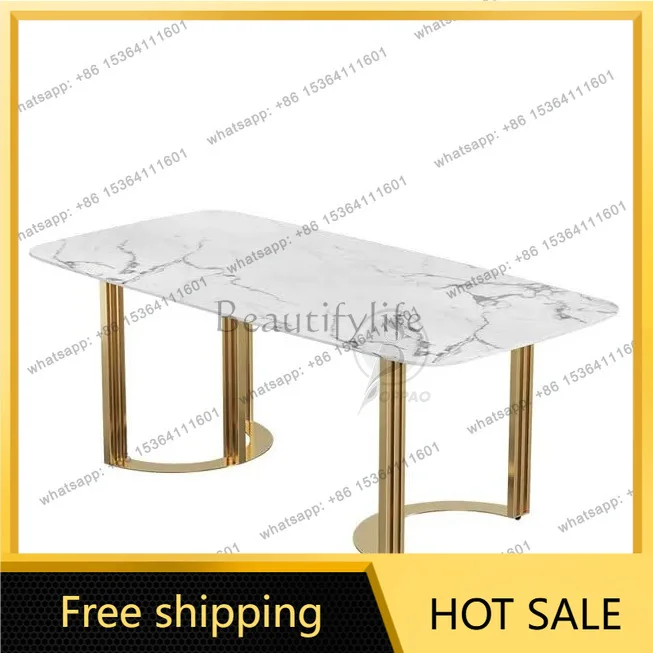 LS Nordic modern simple light luxury marble household small apartment square stainless steel dining table and chairs