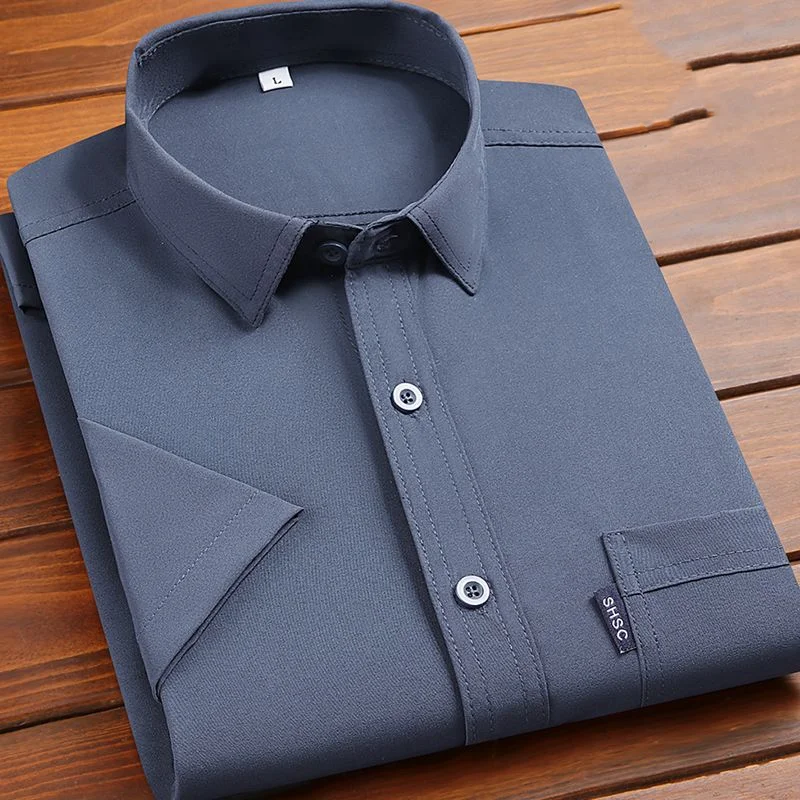 2024 New Summer Casual Business Fashion Trend Versatile Loose Collar Single Breasted Solid Color Short Sleeved Shirt for Men