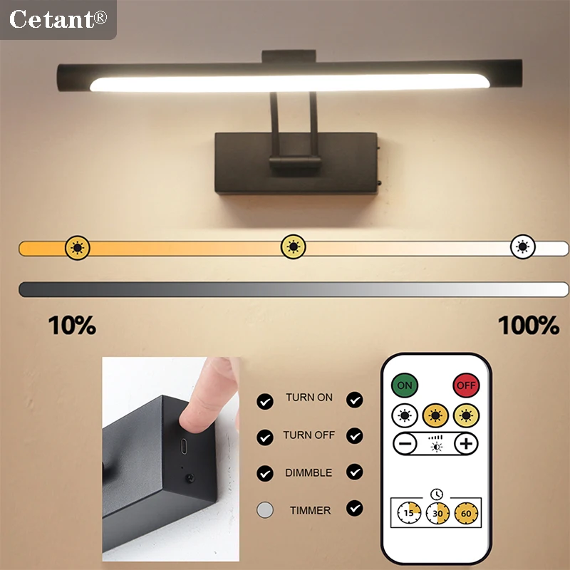 

Rechargeable LED Wall Light Smart Remote Control Type-C interface Push Button Switch Lamps Bathroom Bedroom Vanity Home Lighting