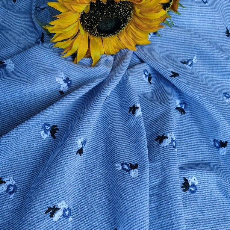 

Fashion Yarn-dyed striped embroidered floral cotton fabric for sewing women's children's clothing home decor DIY sewing material