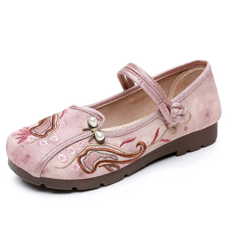 Women\'s mary jane elegant strappy flats woman vintage Chinese Beijing canvas Hanfu shoes elder lady Ancient embroidery shoes