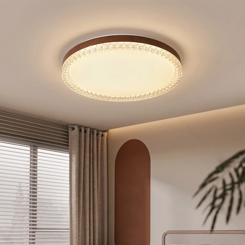 Modern Minimalist Retro Walnut Wood Grain LED Ceiling Light for Study Bedroom Living Room Dining Room Kitchen Decoration Lamps