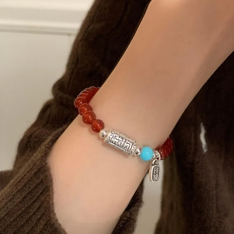 

VENTFILLE 925 Sterling Silver Red Agate Bracelet For Women Trend Temperament Bead Wealth Chinese Lucky Jewelry Gift Dropshipping