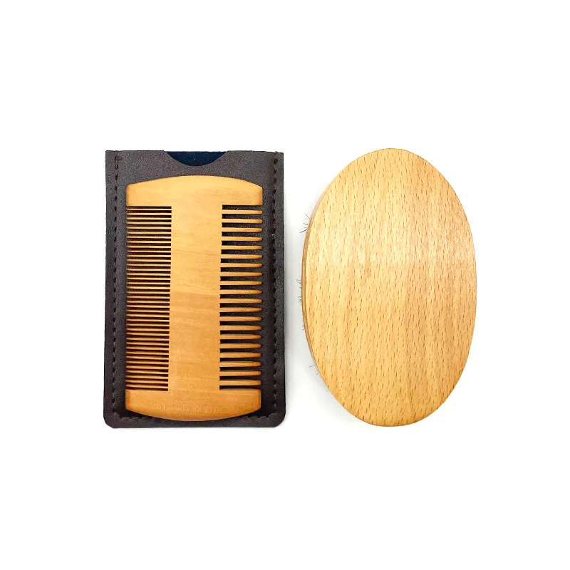 Professional Soft Boar Bristle Wood Beard Shaving Brush Men Mustache Comb Kit With Gift Bag Hairdresser Brush Hair Combs