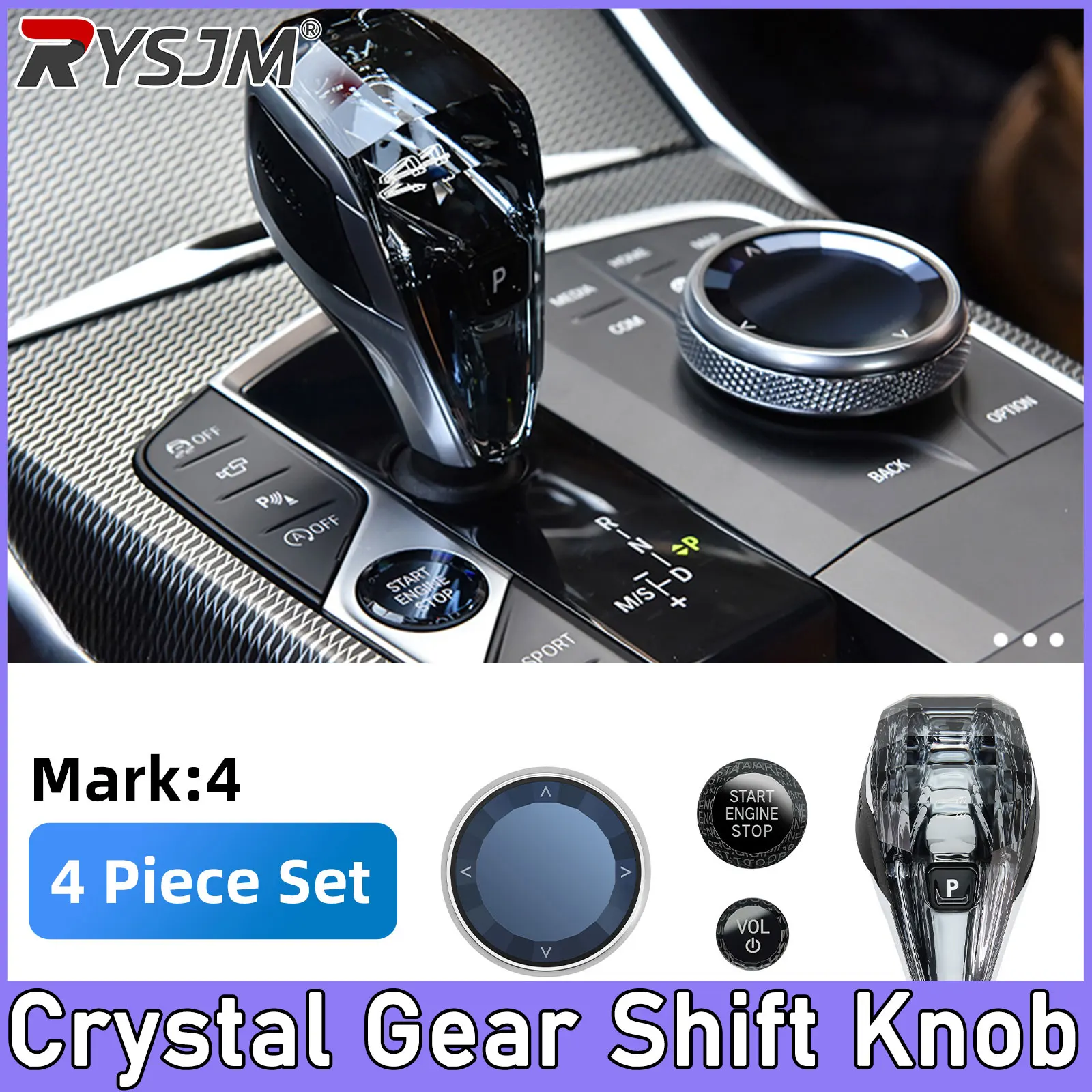 

Crystal Shift Knob 4-Piece Set For BMW X3/X5/X6 3/4/7 Series G20 G21 G28 G12 X6 G06 X7 G07 Ix3 G08 Crystal Shift Lever Knob Set