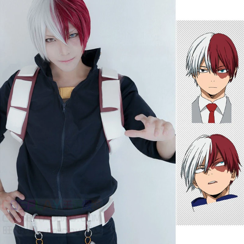 My Hero Academia Shoto Todoroki Cosplay Wig White And Red Short Wig Boku no Hiro Akademia Shouto Costume Wigs + Wig Cap