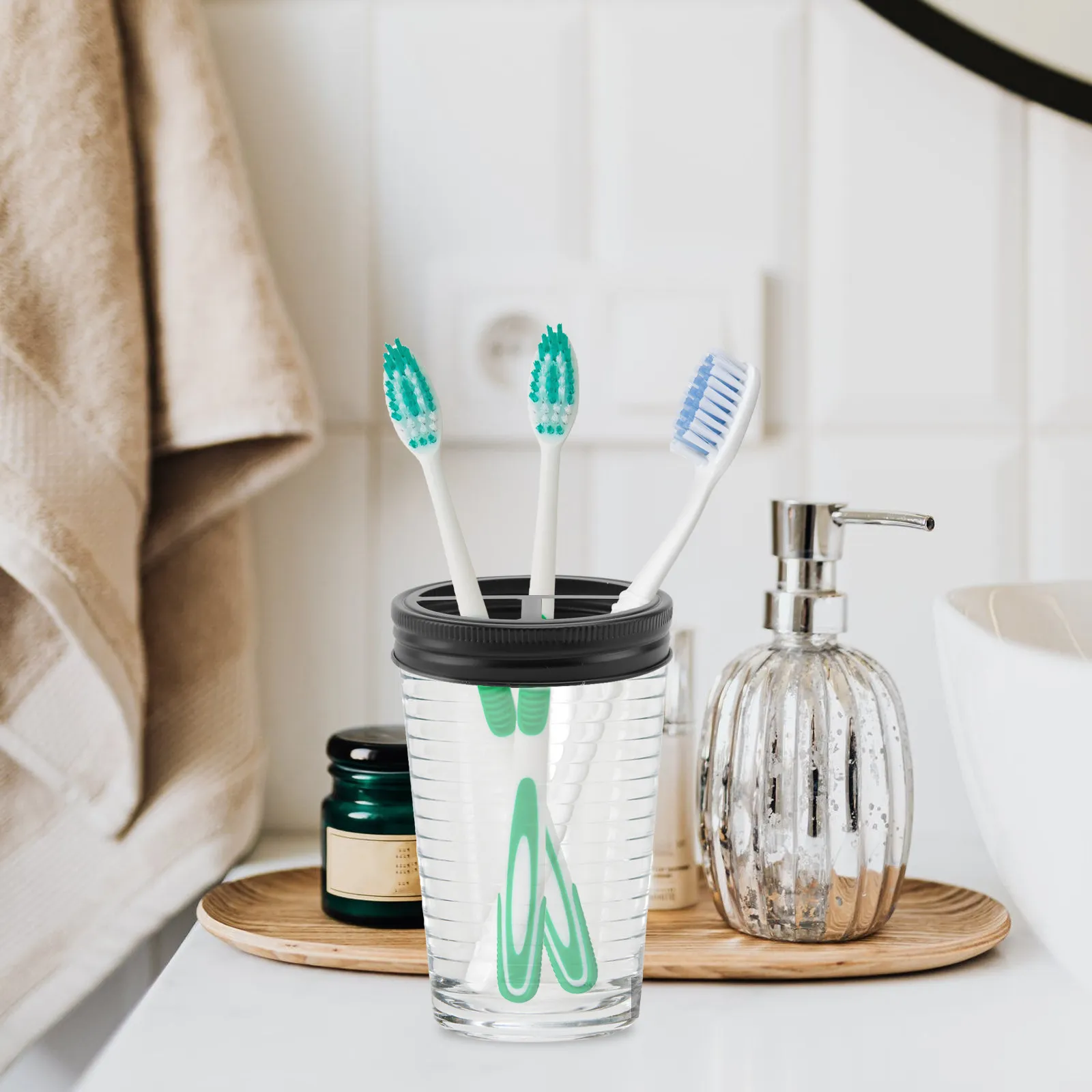 

1 шт. крышка для банки Мейсона с разделителями, из нержавеющей стали, аксессуар для ванной комнаты, черная, легко моется, многоразовая, из пищевого материала