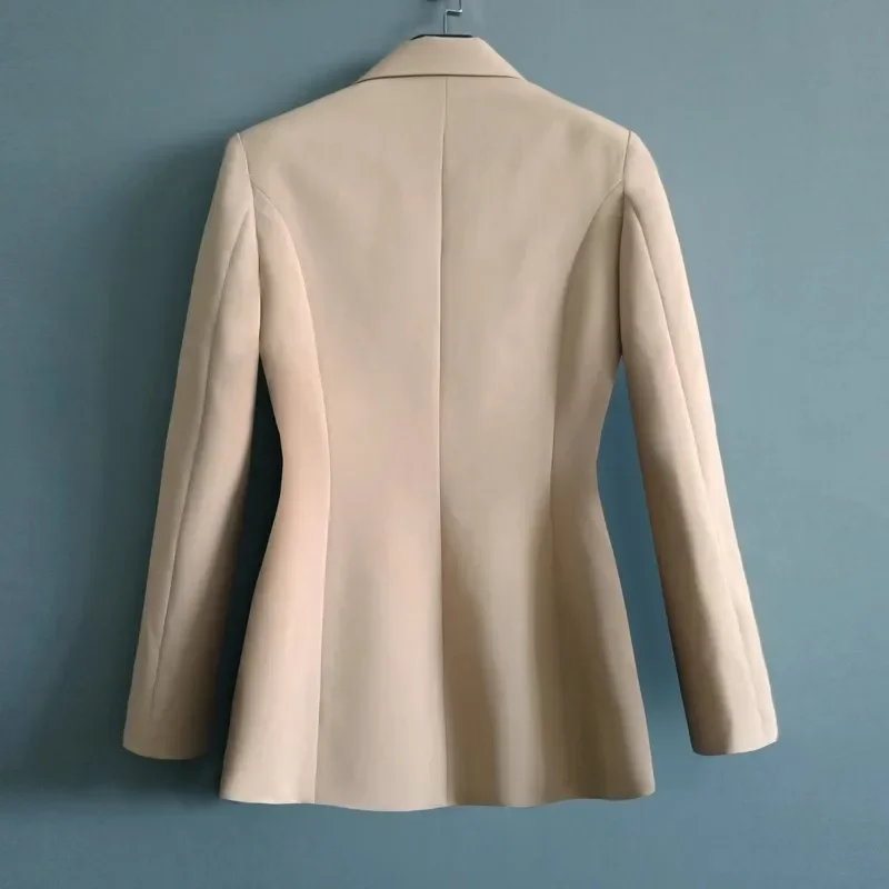 Khaki Schwarz Blazer Frauen Mid Lange Anzug Kragen Oberbekleidung Frühling Herbst Weibliche Single Button Zipper Langarm Anzug Jacke Mantel