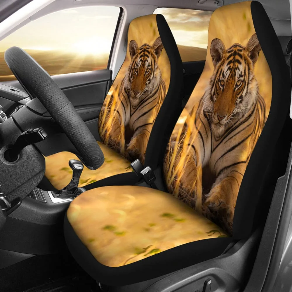 Tiger With Dangerous Silence Car Seat Covers 212503,Pack of 2 Universal Front Seat Protective Cover