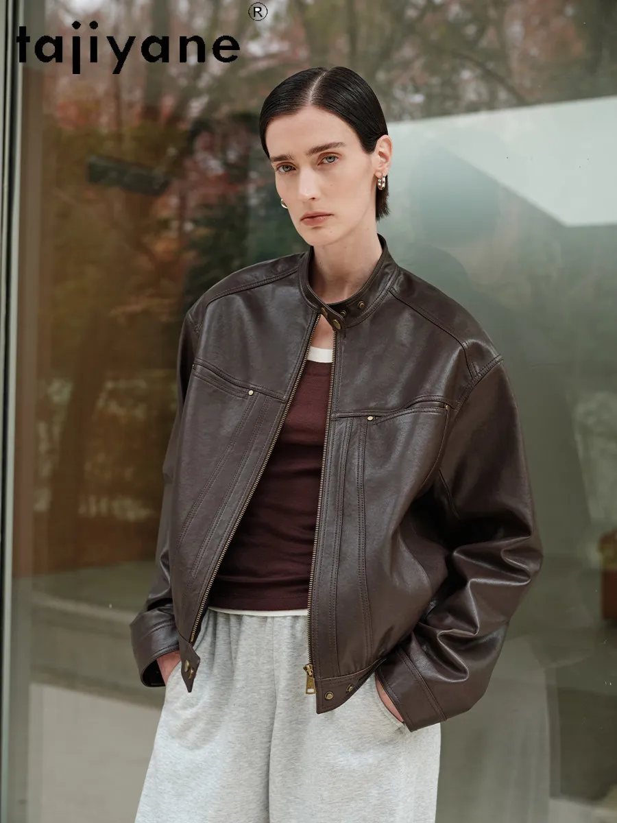 TAJIYANE 100% Sheepskin Genuine Leather Jacket Women Stylish Short Coat Stand Collar Jackets New Spring Woman Clothes 2026 가죽자켓