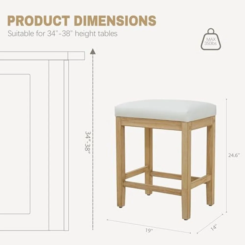 Juego de 3 taburetes de cocina blancos, estilo granja, respaldo moderno con asiento de piel sintética