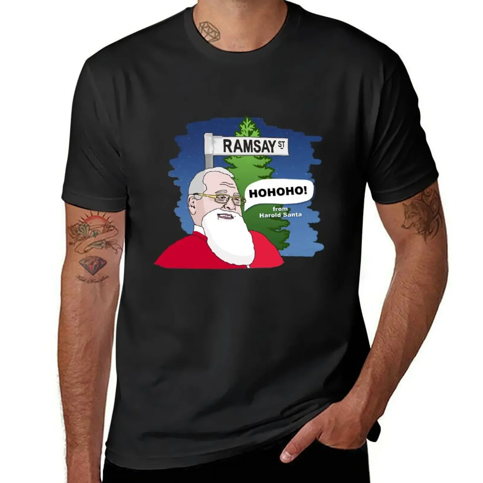 Ramsay St Xmas - Harold Santa T-Shirt man clothes oversized graphic tee graphic shirts for a boy mens vintage t shirts