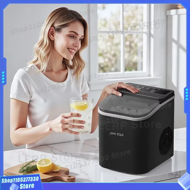 Portable Bullet Ice Maker Machine 6 Cubes Ready in 6 Mins, 12kgs in 24Hrs, Self-Cleaning Ice Machine With Basket