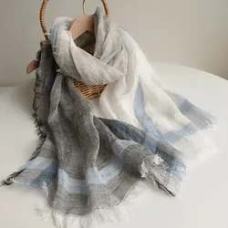 High Quality 100% Linen Scarf Fashion Brand Striped Scarf Spring Autumn Warm Soft Shawls Linen Tassel Scarves