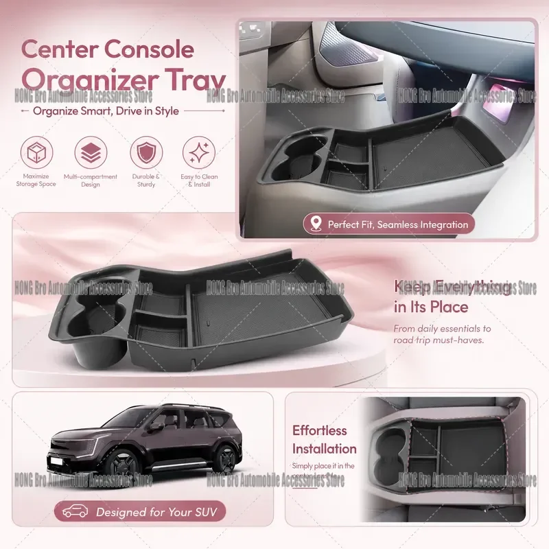 For Kia EV9 2023 2024 Central Armrest Storage Box Non-slip Rubber Organizer Console Tray Interior Accessories Auto Decor