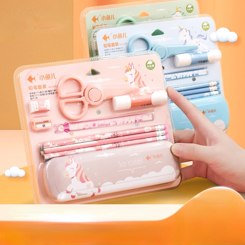 Cartoon Creative Portable Stationery 7-piece Set Pencil Eraser Sharpener Ruler Children School Supplies Prize Gift