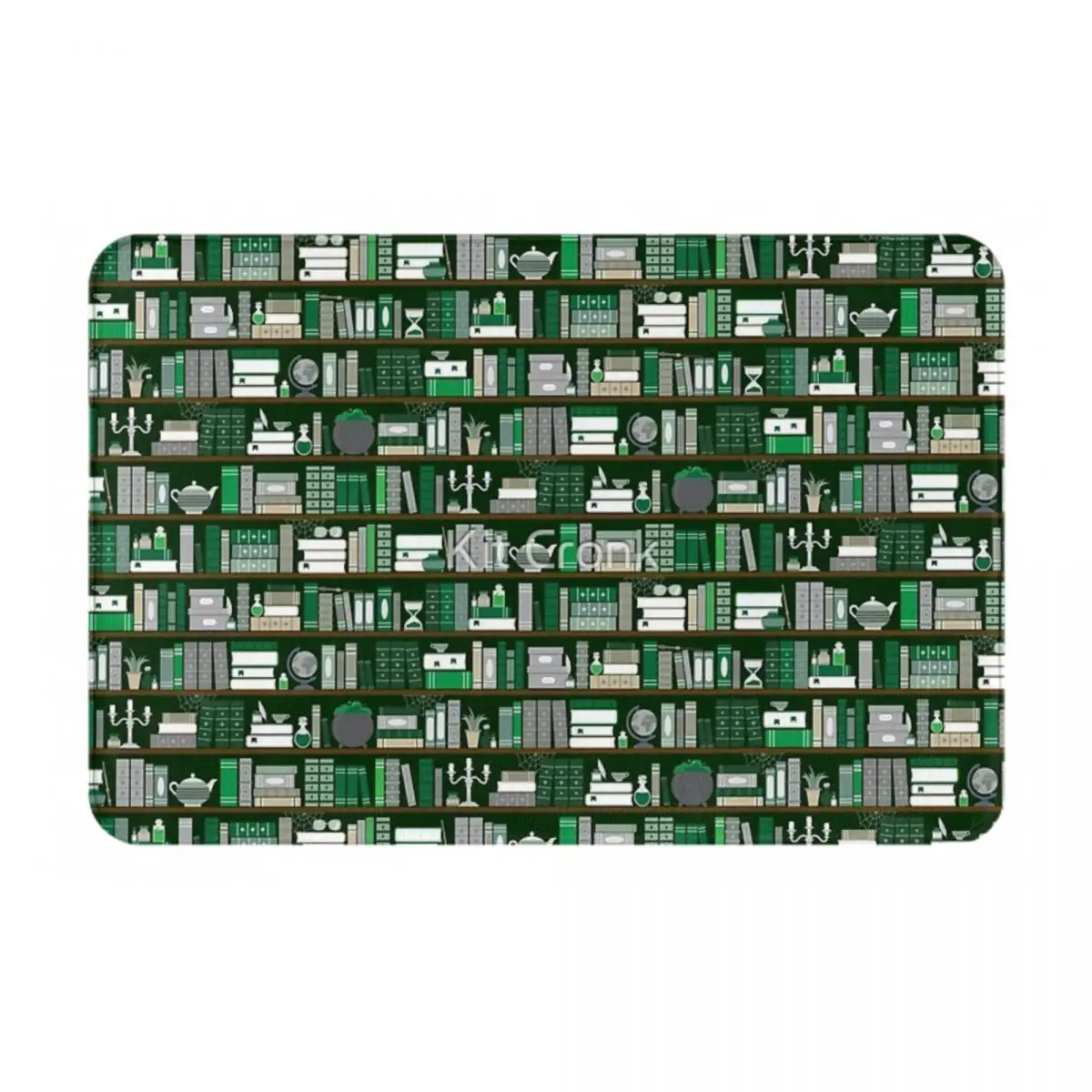 Book Case Pattern - Green And Grey Facecloth Non-Slip Floor Mat BedroomsThick And Comfortable, Durable Foot Mats